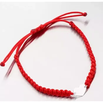 Náramek Náramek bílé zlato 585 červený provázkový se srdcem 74-007B-CV délka 20 cm