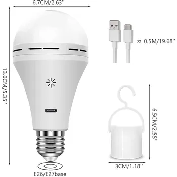 Žárovka 2ks USB-C dobíjecí LED žárovka s dálkovým ovládáním, 2600mAh,15W,6500K