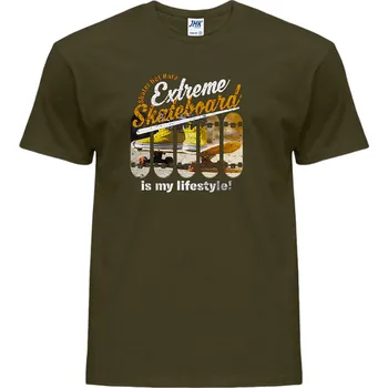Pánské oblečení levne-bavlnene-tricko-potisk-extremni-skateboard Barva: Khaki, velikost: S