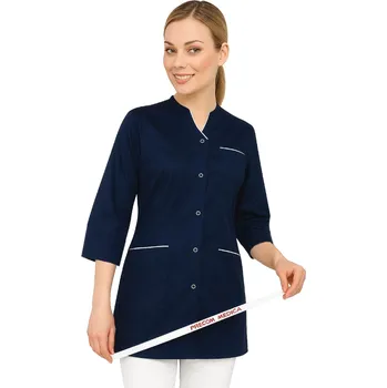 Zdravotnický oděv Dámský lékařský kosmetický plášť s tmavě modrým lemováním a bílým rukávem 3/4 (34)