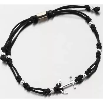 Náramek Náramek bílé zlato 585 černý provázkový s kotvou 74-5192B-Black délka 19 cm