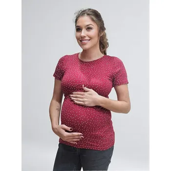 Těhotenská móda Těhotenské a kojící tričko Mama L’amour 3v1 – bordó s jemnými puntíky Velikost: 2XL