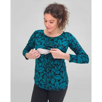 Těhotenské a kojicí tričko 3v1 - tmavé Teal melange s černým vzorem Velikost: XL