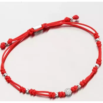 Náramek Dámský náramek bílé zlato 585 zirkon červený provázkový s kuličkou a 74-5197B-CV délka 17 cm