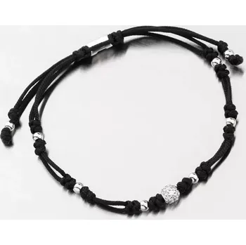 Náramek Dámský náramek černý provázkový s kuličkou a se zirkony 74-5197B-Black délka 21 cm