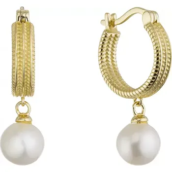 Náušnice Pozlacené náušnice kruhy se zavěšenou říční perlou 21127.1