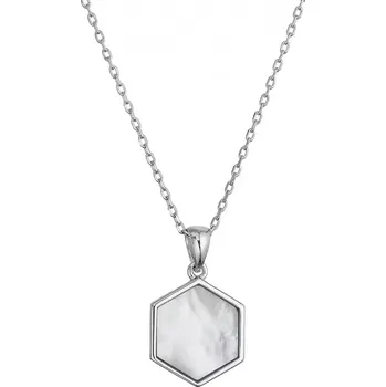 Oblečení a móda Stříbrný náhrdelník hexagon s bílou perletí 12149.1