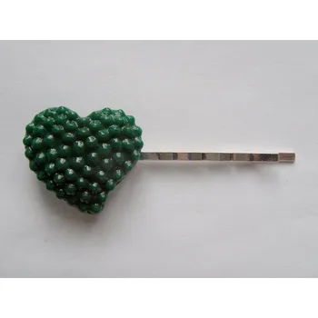 Fimo sponka do vlasů - srdce - lahvově zelená