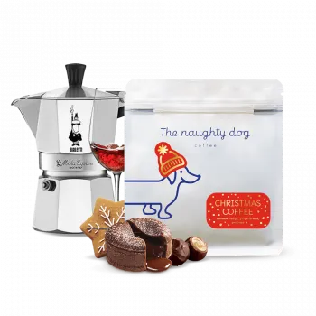Příprava kávy The naughty dog vánoční edice Moka Express Set