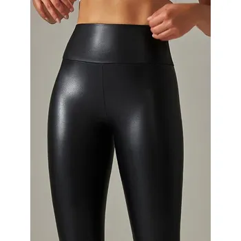 Dámské legíny Dámské kožené legíny zateplené, vysoký pas - Černé XL Barva: Černá, Velikost: XL