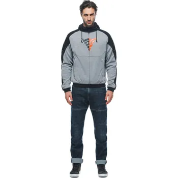 Pánská mikina DAINESE DAEMON-X SAFETY HOODIE FULL ZIP # GREY-MELANGE/BLACK/RED-FLUO - 52