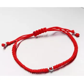 Náramek Náramek bílé zlato 585 červený provázkový se srdcem 74-5419B-CV délka 17 cm