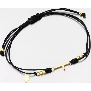 Náramek Náramek stříbro 925 provázkový s křížkem BST-14390-BK-G délka 19 cm