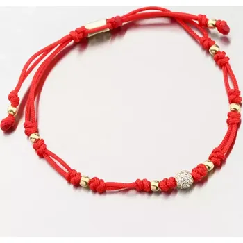 Náramek Dámský náramek žluté zlato 585 zirkon červený provázkový s kuličkou a 74-5197ZL-CV délka 17 cm