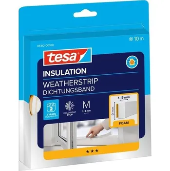 soklová lišta Tesa INSULATION Těsnicí páska M – Pěnové těsnění pro izolaci spár v domácnosti, samolepicí – Bílá –