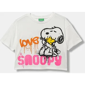 Dětská móda Dětské bavlněné tričko United Colors of Benetton 3X1SC10PT.G.seasonal bílá 00X, vel. 160