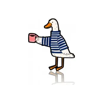 Příprava kávy Pinbox - Husa s šálkem kávy - kovová brož