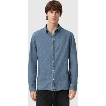 Pánská košile Džínová košile AllSaints GLEASON LS SHIRT M165SB modrá 55J, vel. S