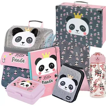 Školní batoh Školní aktovka v setu pro prvňáčky Baagl Zippy Panda - 7 dílů - láhev s brčkem