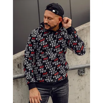 Pánská mikina Černá pánská mikina s kapucí a potiskem Bolf 141013A - 2XL
