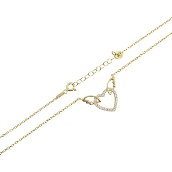 Náhrdelník Pozlacený stříbrný náhrdelník - srdce se zirkony, 43-46 cm, Ag 925