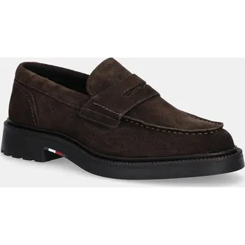 Dámské mokasíny Semišové mokasíny Tommy Hilfiger HILFIGER COMFORT LWT SDE LOAFER FM0FM05727 hnědá 89X, EUR 42
