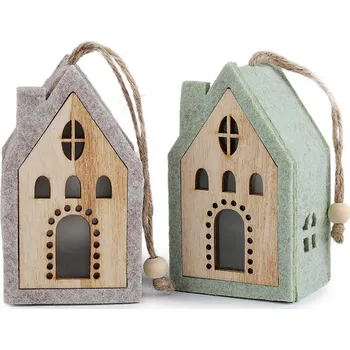 Vánoční dekorace Filcový domeček svítící k zavěšení, Balení 1 ks, Varianta 1 šedobéžová