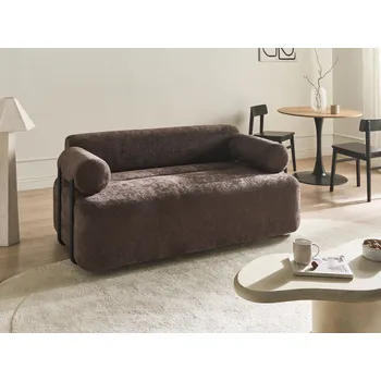 Pohovka 2místná pohovka tmavě hnědá látka měkké čalounění černé prvky moderní styl obvýací pokoj Beliani