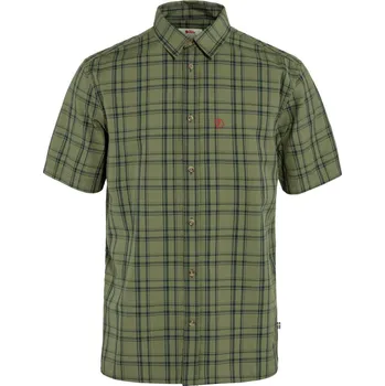 Pánská košile pánská košile s krátkým rukávem FJÄLLRÄVEN Övik Lite Shirt SS M Green-Dark Navy - XL