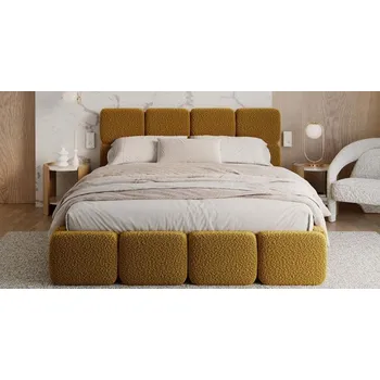 Postel Čalouněná postel DELICATO 180x200 cm Žlutá Boucle s úložným prostorem kovový rošt