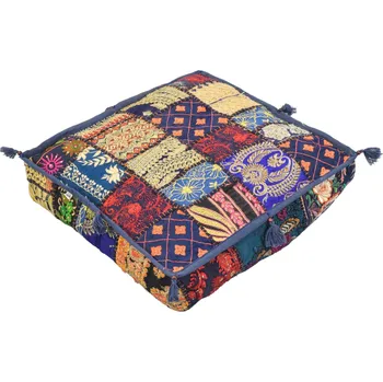 Polštář SANU BABU Meditační polštář, ručně vyšívaný patchwork, čtverec, 43x43x12cm (BP)
