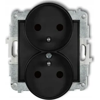 Elektrická zásuvka Karlik MINI dvojitá zásuvka do rámečku s uzemněním černá matná 12MGPR-2z