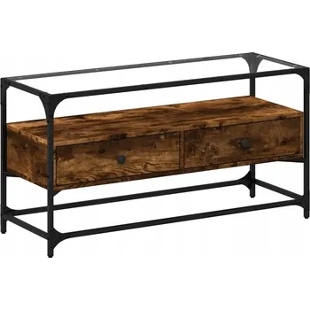 Televizní stolek TV skříňka se skleněnou deskou kouřový dub 98x35x51 cm kompozit