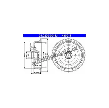 Brzdový buben Brzdový buben ATE 24.0220-0016 (AT 480018) - AUDI