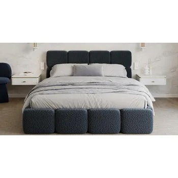 Postel Čalouněná postel DELICATO 140x200 cm Modrá Boucle s úložným prostorem kovový rošt