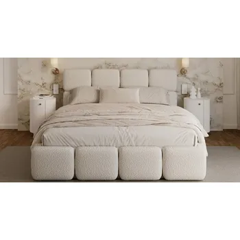 Postel Čalouněná postel DELICATO 180x200 cm Krémová Boucle s úložným prostorem kovový rošt