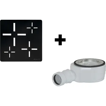 Sprchová vanička GELCO SET - Čtvercová krytka sifonu černá KSM107B + sifon SN90