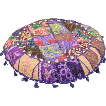 Polštář SANU BABU Meditační polštář, ručně vyšívaný Kutch Design, s mušličkami, kulatý, 70x15cm (DF)