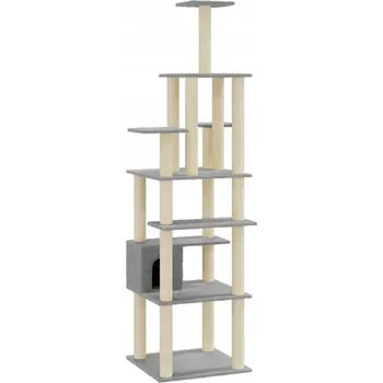 Škrabadlo pro kočky světle šedé 74 x 74 x 183 cm s domečkem a platformami