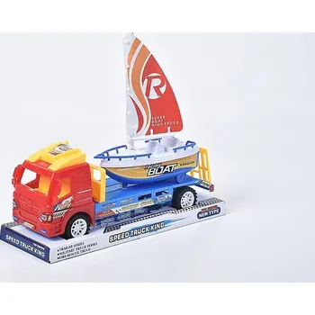 autíčko Auto s odtahovkou a lodí, pohon na setrvačník; 29x12,5x8,5 cm