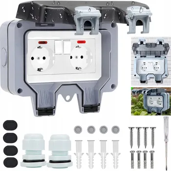 Elektrická zásuvka DVOJITÁ VENKOVNÍ ZÁSUVKA ELEKTRICKÁ ZAHRADNÍ VODOTĚSNÁ 250V IP66
