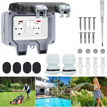 Elektrická zásuvka DVOJITÁ VENKOVNÍ ZÁSUVKA ELEKTRICKÁ ZAHRADNÍ VODOTĚSNÁ 250V IP66