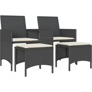 Zahradní lehátko Černá zahradní pohovka pro 2 osoby s polštáři a stolkem, 126 x 59 x 82 cm