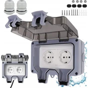 Elektrická zásuvka DVOJITÁ ZAHRADNÍ ZÁSUVKA VENKOVNÍ VODOTĚSNÁ