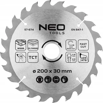 Pilový kotouč Kotouč pro pilu, vidiový, 200 x 30 mm, 24 zubů, na dřevo NEO TOOLS