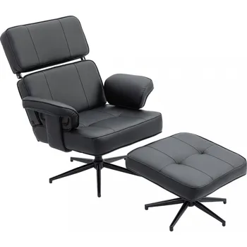 Křeslo Polohovací křeslo s taburetem a nastavitelnou opěrkou hlavy | černé