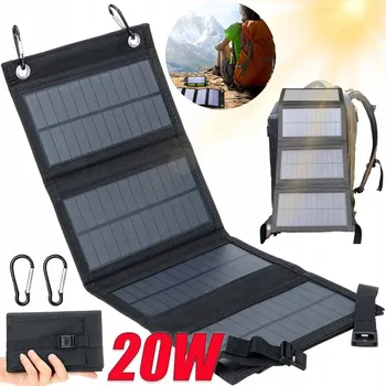 Zabezpečení domácnosti Solární nabíječka na telefon, 20W skládací panel, voděodolná IP65