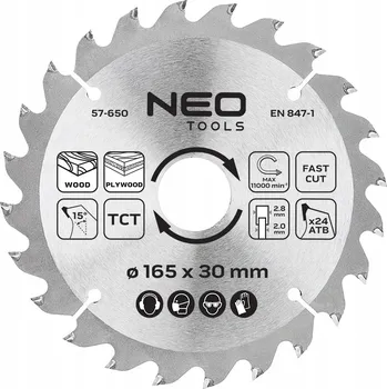 Pilový kotouč Kotoučová pila, vidiový, 165 x 30 mm, 24 zubů, na dřevo NEO TOOLS