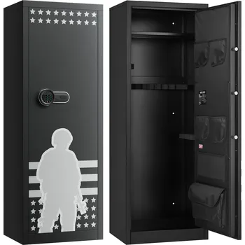Zabezpečení domácnosti Vevor Skříň na zbraně 10–12, 4 pouzdra na pistole, 3 poličky, kód + klíč