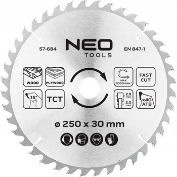 Pilový kotouč Kotouč do pily, vidiový, 250 x 30 mm, 40 zubů, na dřevo NEO TOOLS